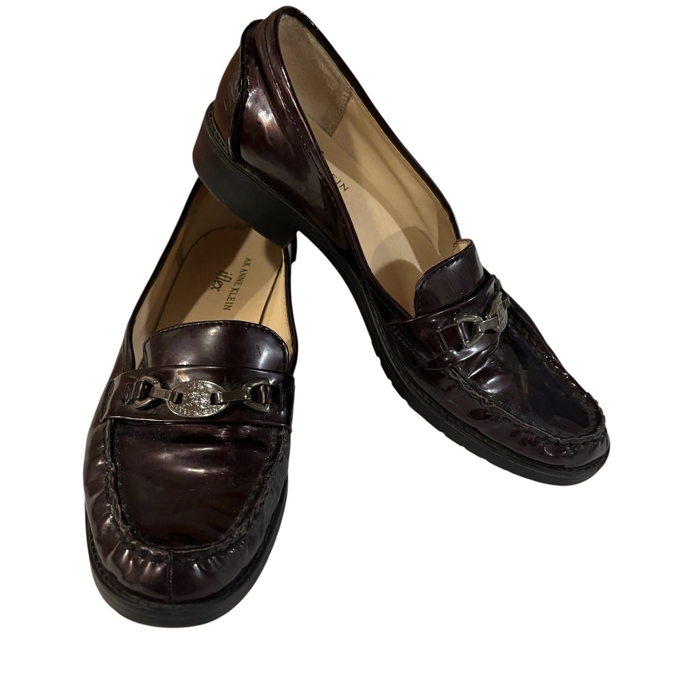 AK Anne Klein iFlex Burgundy Patent Leather‎ Horsebit Loafers 7.5M